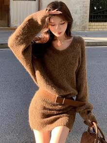 Women Short Dresses - Dark Brown - View 4