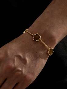 男士经典棕色幸运草设计商务时尚手链 1 件 - 棕色 - 查看 2