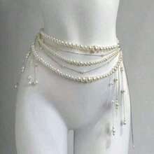 1 Piece Of Fairy Waist Chain, Layered Tassel Flowers Pearl Belt, Niche Design Waist Decoration, Light Luxury Jewelry, Women's Party Banquet Holiday, Valentine's Day Idea, Versatile Body Chain, Elegant Statement Accessory - Flower Style - 查看 1