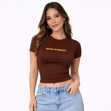 Baby Tee Launch For Women - Gym - World Cup - Country - MADE IN BRAZIL - Quality Comfort - Soccer Training - IMMEDIATE SHIPPING - Rust Brown - View 1