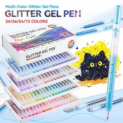 24/36/54/72 Colors Glitter Gel Pens Set, Trending Bestseller; 48 Colors Metallic Sheen Painting & Journaling Pens Set, Smooth Writing, Rich Colors, Dreamy Glitter Effect, Suitable For Drawing, Notebooks, Cards, Christmas & New Year Gifts, Basic Learning Supplies, Office Stationery And Holiday Stationery