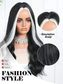 24英寸黑白混色长卷发合成假发，女士自然多色假发，中分耐热合成假发，多色角色扮演万圣节假发，女士耐热、自然性感、简约休闲、运动学院风角色扮演耐热假发或节日派对日常佩戴，万圣节圣诞节礼物，送给女朋友的礼物 - 挑染金色 - 查看 8