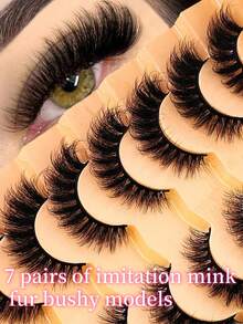 7 Pairs/Set Short 3D Mink Eyelashes, Russian DD Curl, Handmade, Natural Fluffy & Thick, Full Strip Eyelashes, Wholesale Eyemakeup - Black - View 1