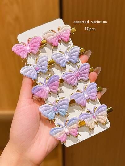 10个渐变色蝴蝶发夹，适合日常佩戴的发饰