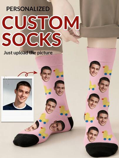 1 Đôi tất dài đến bắp chân in hình khuôn mặt theo yêu cầu, in bất kỳ khuôn mặt nào lên tất, tất cá nhân hóa với hình ảnh các chàng trai đẹp trai, cô gái xinh đẹp, mèo và chó dễ thương, tất đôi dài đến bắp chân in hình ảnh theo yêu cầu thú vị, thích hợp làm quà tặng Ngày Valentine, sinh nhật và các dịp khác.