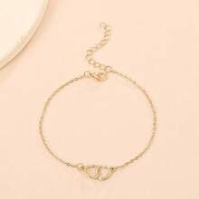 Vòng chân bạc hình trái tim đôi thời trang, vòng chân hình trái tim rỗng sáng bóng, trang sức đeo chân cho nữ. - Vàng - Xem 6