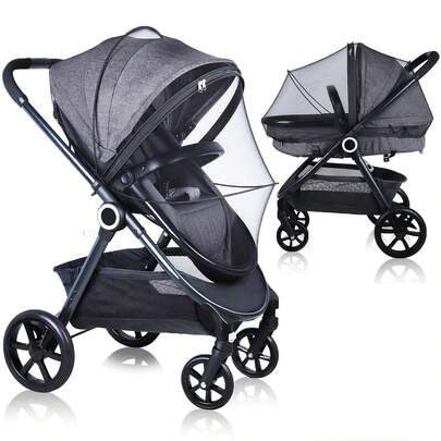 شبكة بعوض للعربة، شبكة بعوض عالمية مناسبة للعربة، مقعد السيارة، السرير، السرير الصغير، السرير المحمول، قابلة للطي، تنفس، ضرورية للطفل في الصيف، أسود وأبيض