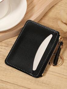 Minimalist Mini Wallet With Keychain, Zippered Card Holder & Coin Purse, Small Key Ring Organizer For Women, Casual Daily Carry Pouch For Travel - Black - View 7