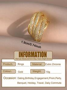 1枚奢华多层线条扭纹戒指，镶嵌立方氧化锆，独特设计，不规则造型，适合婚礼、订婚、周年纪念、宴会等场合，亦可作为情人节礼物。 - 金黃色 - 查看 4