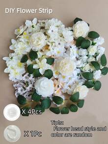 MEHELANY 60/30 件白色悬挂花环装饰，DIY 花帘材料，人造花吊坠装饰，适用于漂浮花墙挂饰、婚礼生日房间装饰、毕业典礼、家居花园、春夏婚礼派对拱门装饰（DIY 花环套装）（花头直径随机 3-8 厘米） - 白色 - 查看 7