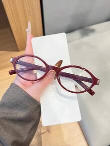 一副复古椭圆形镜框透明镜片眼镜，时尚百搭，适合日常通勤、办公及休闲场合，聚碳酸酯（PC）材质，无度数，四季皆宜 - 平光 - 查看 4