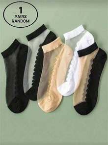 1/5/10 Pairs Lace Transparent Nude/Black/White Hollow Breathable Lightweight Fashionable Socks, Suitable For Campus And Daily Wear - Multicolor - View 9