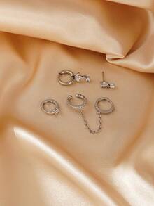 3件套精致立方氧化锆耳环，夹式耳环，适合日常佩戴、派对和各种活动 - 銀色 - 查看 5