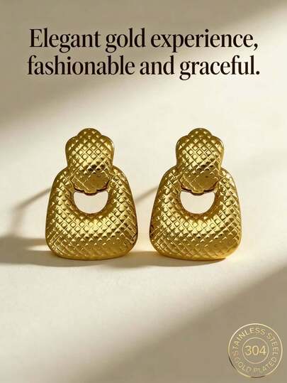 Elegant Gold Earrings, Gold-Plated Stainless Steel Women's Earrings, Hypoallergenic, Nickel-Free, Matte Stud Earrings, Thick Gold-Plated Women's Stud Earrings, Fashionable Geometric Texture Lightweight Hypoallergenic Stud Earrings, Vintage Jewelry Prom Gifts, Women's Stud Earrings, Stylish And Unique Pendant Stud Earrings, Women's Gold-Plated Earring Sets, Exquisite Gold-Plated Pendant Stud Earrings, Hypoallergenic Stud Earrings, Fashion Jewelry, Women's Gifts, Party Favors.