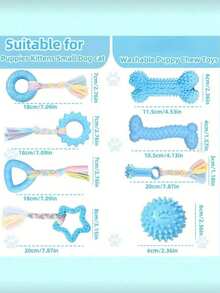 OBOVAY 随机组合的吱吱叫狗狗玩具，幼犬磨牙玩具，幼犬磨牙玩具，小型和中型犬玩具，互动宠物用品 - 藍色 - 查看 5