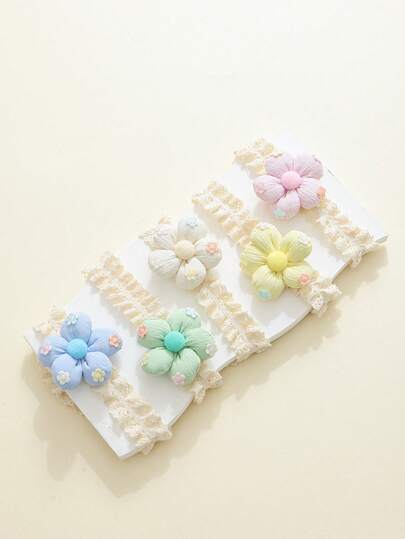 5pcs/Set Colorful Candy-Colored Floral Lace Baby Headbands, Stretchy & Non-Irritating, Suitable For All Seasons, Great For Gifts, Photo Shoots, Casual, Home, Vacation, Sports, Retro, Elegant, Cute, Academic Style