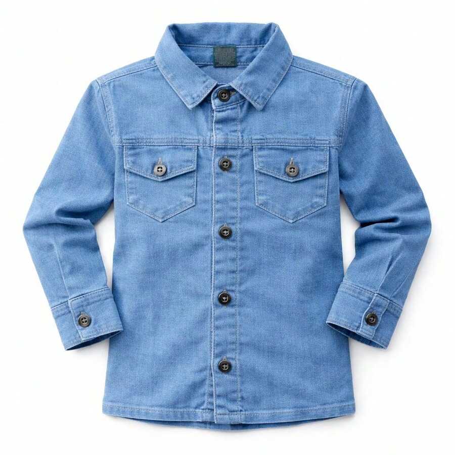 Boys' Long-Sleeved Denim Shirt - 淺色水洗藍 - 查看 1