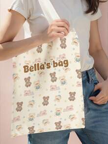 1 st anpassningsbar casual tote bag för barn med namn/text och tryckt tecknad bilmönster, axelväska, shoppingväska, återanvändbar mode-ryggsäck, multifunktionell axelväska och shoppingväska - Multifärgad - Visa 5