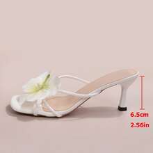 Delicate Strap Floral Decor Design Slim Heel High Heel Sandals, Elegant And Slimming,Flip Flops,Summer Sandals - White - View 10