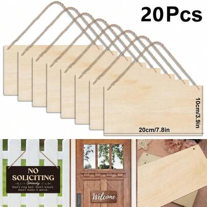 10/20 tấm bảng gỗ chưa hoàn thiện, bảng gỗ hình chữ nhật có lỗ khoan sẵn, thẻ gỗ thủ công tự làm kèm dây, trang trí nghệ thuật treo tường.