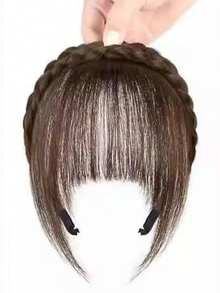 Wig Braid Headband With Bangs, Realistic Natural Bangs To Cover White Hair, Invisible Seamless Bangs Wig, Fishbone Braid Headband With Full Air Bangs, HA2871 - Multicolor - View 10