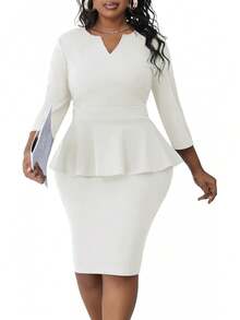 Plus Size Vintage Peplum Pencil Dress For Work Or Church - 白色 - 查看 12