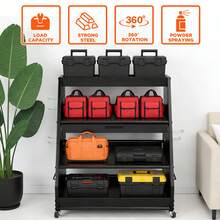 4-Tier Heavy-Duty Rolling Tool Storage Cart With Pegboard And Drawer, Garage Organizer For Tools, Equipment & Supplies - A - View 6