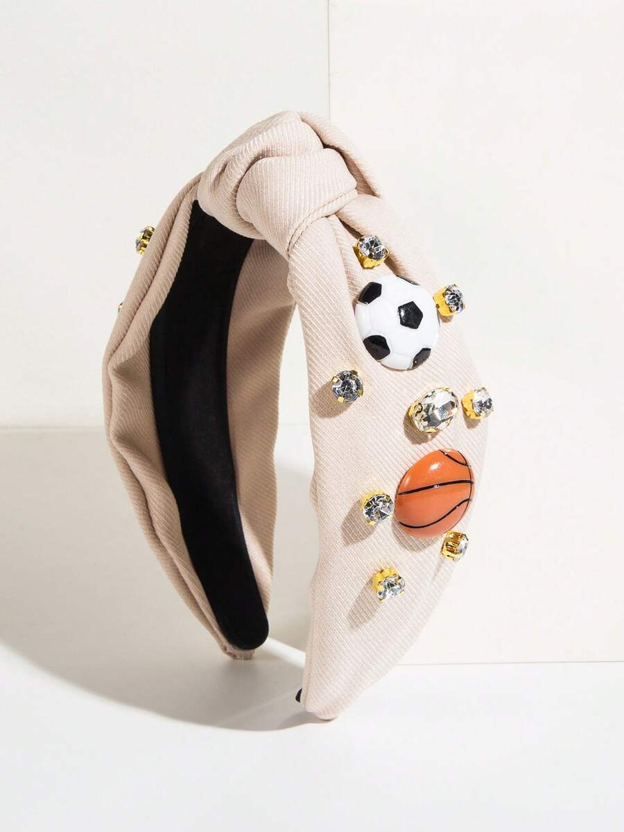 1pc Solid Color Fabric Knotted Headband, Korean Style Minimalist Fashion Sports Series Gemstone Basketball/Football Decor Hair Accessories For Women Hair Band Hair Hoop,Summer,Holiday,Travel - FG646 - Off-white - View 1