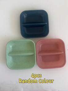 1 pieza Plato de condimentos para el hogar y la cocina, plato cuadrado de plástico creativo con 2 compartimentos integrados para salsas de inmersión, plato pequeño para encurtidos, vajilla para salsas de inmersión y aperitivos - Ver 10