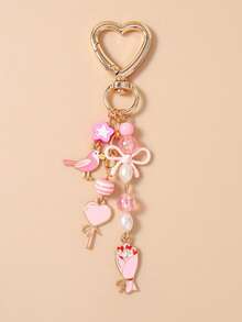 1个串珠小鸟花束钥匙扣，蝴蝶结罐心形钥匙扣，女孩包包挂饰 - 彩色 - 查看 7