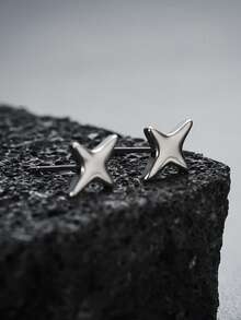 1 Pair 2PCS Punk Style Copper Geometric Cubic Zirconia Shield Stud Earrings, Copper Cross Star Stud Earrings, Unisex, Suitable For Daily Wear, Parties, Back To School Season, Holiday Gifts - Multicolor - View 6