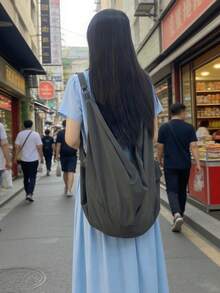 大容量纯色简约风格单肩包，优雅女士斜挎包，休闲百搭手提包，适合工作、学习、旅行，男女皆宜 - 深灰色 - 查看 6