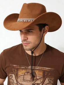1pc Western Style Rhinestone Cowboy Hat, Adjustable Anti-Slip Strap, Suitable For Daily Wear, Music Festivals, Parties - Top Hat - View 2
