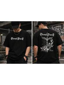 Oversized Style T-Shirt With Simple Print, Short Sleeves, Versatile, Casual, Colorful - Màu xám đen - Xem 1