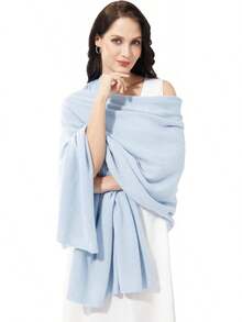 Soft Cashmere Blend Wrap Scarf For Travel, Extra Large 87"X28" - Skyblue - 查看 1