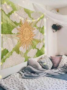 1件太阳神图案挂毯，现代涤纶方形装饰壁挂，适用于客厅和卧室，版权购买 - 彩色 - 查看 8