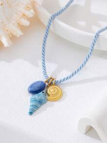 1件手工海星贝壳吊坠项链，海滩度假风饰品，饰有海洋生物吊坠和仿珍珠，适合春夏佩戴 - 項鍊 - 查看 6