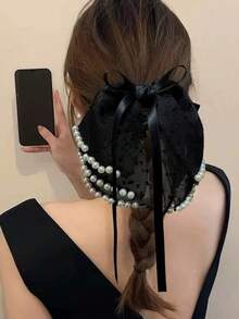 1个女士多层珍珠蝴蝶结发夹，半扎发，马尾辫，抓夹，发饰 - 彩色 - 查看 6