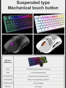 T2 背光键盘鼠标套装，88键机械键盘鼠标组合，适用于电脑和游戏 - 查看 3