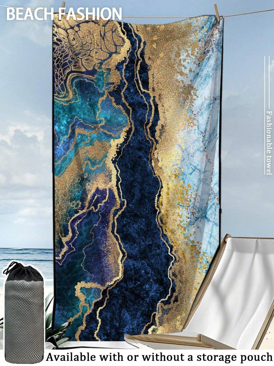 Luxury Gold-Plated Printed Beach Towel - Extra Large Size, Super Soft Quick-Dry, Waterproof And Sand-Proof. The Perfect Vacation Essential For Poolside Relaxation, Beach Getaways, Yoga Practice, And Outdoor Adventures. - Multicolor - View 1