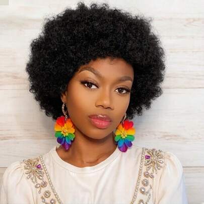 Tóc giả kiểu pixie xoăn xù Afro Kinky, làm từ tóc thật Remy, sản xuất thủ công hoàn toàn, kiểu tóc ngắn pixie xoăn dành cho nữ.