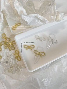 10 chiếc khuyên móng tay bằng hợp kim rỗng cỡ lớn màu vàng/bạc hình chấm bi, nơ, trái tim, hình rồng hồng/xanh dương, trang trí móng tay đính đá, hình hoa và nơ thủ công Hàn Quốc. - Nhiều màu - Xem 4