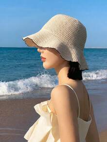 波浪形可折叠针织渔夫帽，透气防晒，适合女性，春夏海滩度假 - 漁夫帽 - 查看 2