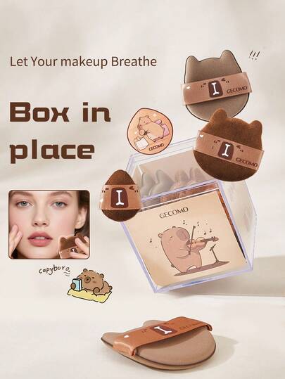 6个/盒亲肤天鹅绒质感可爱动物造型化妆海绵套装，控油均匀上妆，柔软易清洗，适合新手、日常妆容、通勤、妆前打底工具