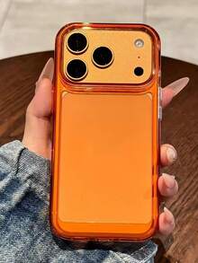 Luxury Transparent Shock-Proof Armor Phone Case, Compatible With IPhone 16/15/14/13/12 Pro Max/17 Pro Max/17 Air/16E/11 Plus, Transparent Acrylic Frame Protective Cover - Orange - View 3