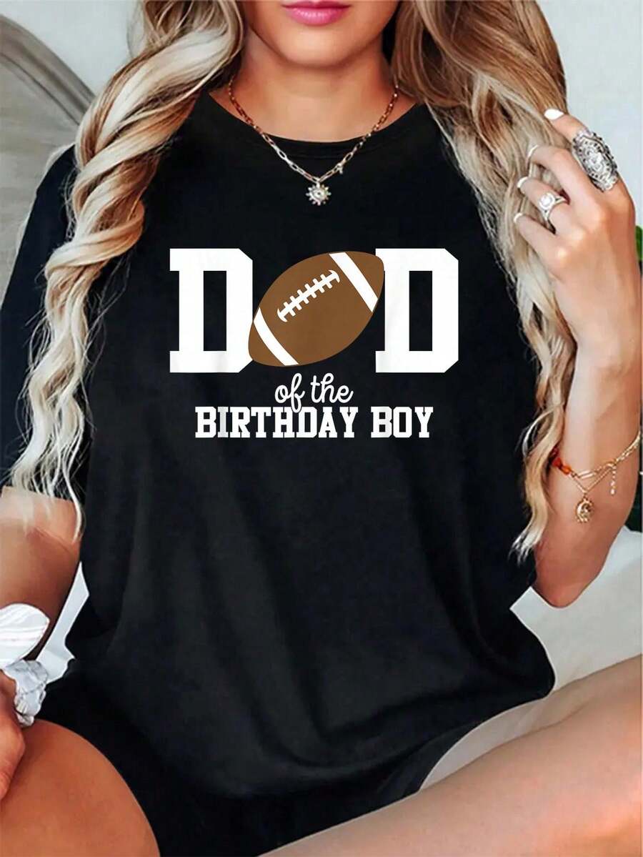 Camiseta 100% Algodón Unisex para Papá del Cumpleañero, Amante del Fútbol, Fiesta de Primer Cumpleaños, Camisetas con Estampado Gráfico - Camiseta de Manga Corta Estampada - Negro - Ver 1