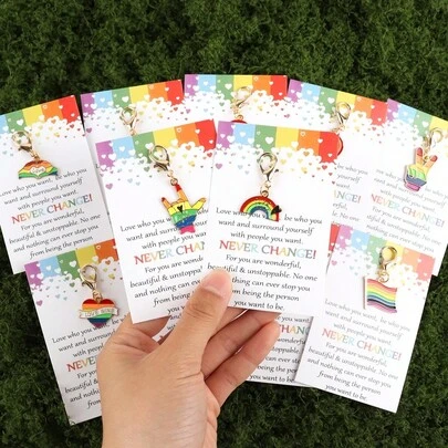 11pcs Positive Rainbow Pride Keychain Packs, Emotional Rainbow Support Pride Month Birthday Gifts For Women Friend Coworker LGBTQ Gay, Employee Appreciation Administrative Professionals Day Gift