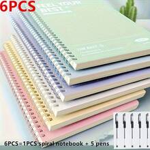 6 buah/Set, Termasuk 1 Buku Catatan dengan Warna Acak + 5 Pulpen, Buku Catatan Sampul Keras Minimalis Pastel A5, Halaman Sobek dengan Garis Horizontal/Vertikal, Perlengkapan Kantor & Belajar yang Tahan Lama, Hadiah Natal yang Sempurna, Buku Catatan yang Lucu - MultiWarna - View 3
