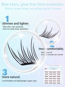 48pcs/Set Blue Teardrop False Eyelashes, Self-Adhesive, Natural Look, Large Capacity, No Glue Needed, Easy Application For Beginners To Enlarge Eyes - C - View 5