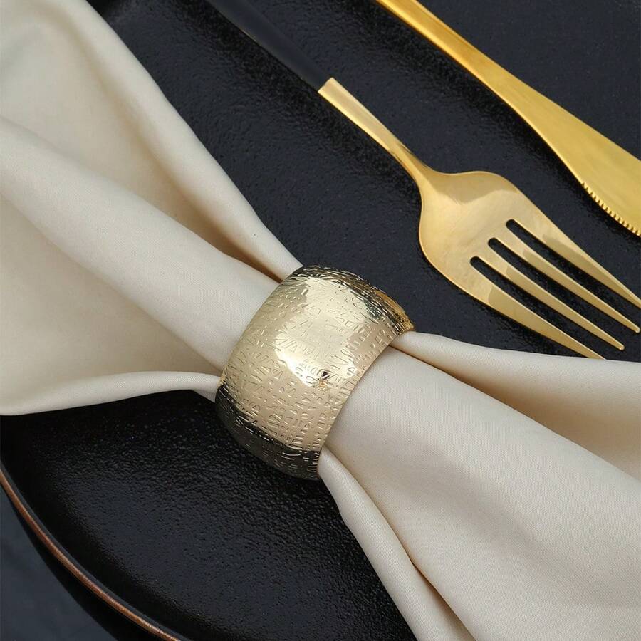 6-10个装 奢华优雅金属鼓形餐巾环，独特纹理设计，适用于派对、节日庆典和招待客人 - 彩色 - 查看 1